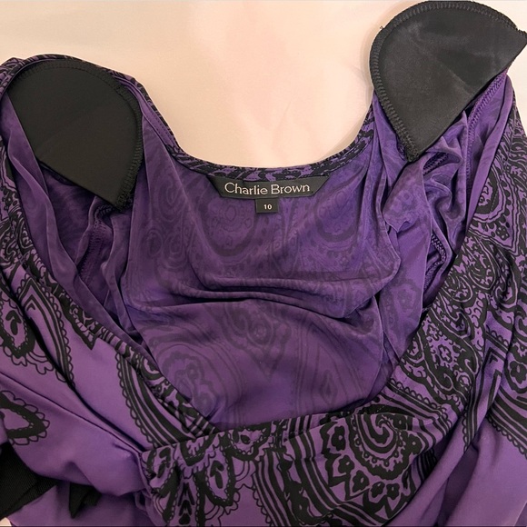 Charlie Brown V-Neck Midi 3/4 Sleeves Dress Midnight Blue Violet w Black Pattern - Picture 14 of 14